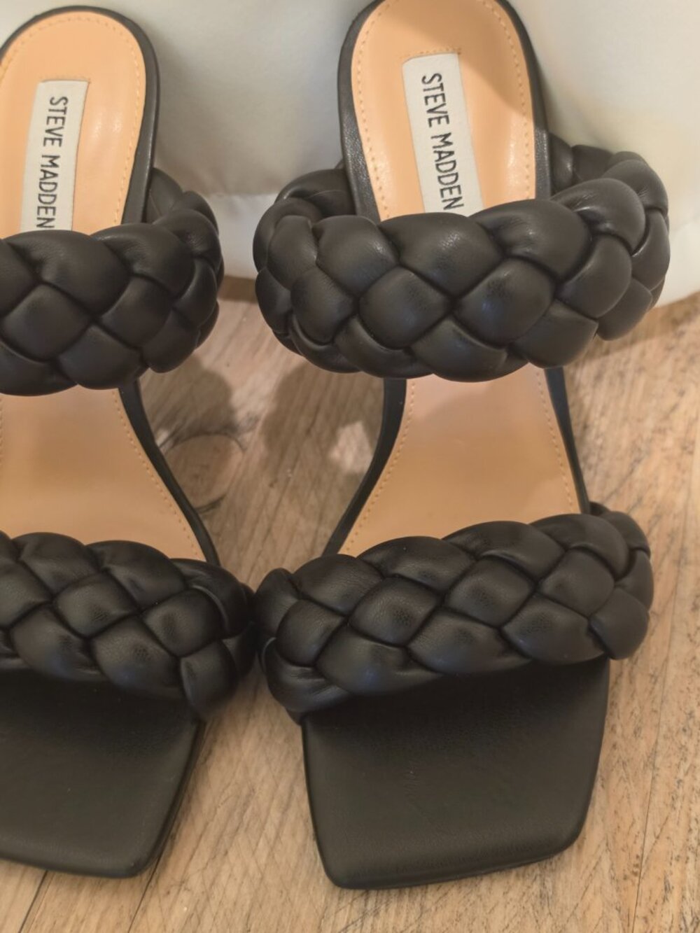 Steve Madden Black Braided Heels – Square Toe Sandals